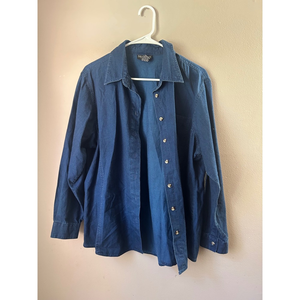 Y2K Style & Co Women's Blue Denim Button Up Coastal Cowgirl Western Coastal